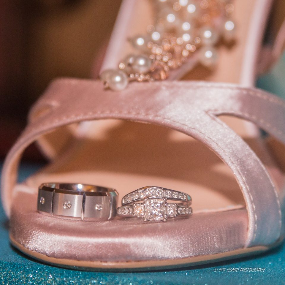 Wedding rings on Brides shoe Sky Island Photography John Heyward